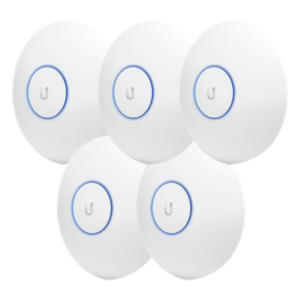 Paquete de 5 Access Point UniFi de largo alcance, Doble banda 802.11ac MIMO2X2 para interior, PoE 802.3af, soporta 250 clientes, hasta 867 Mbps, Los equipos no incluyen poe se sugiere comprar aparte el modelo POE-24-12W-G