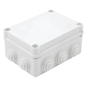 Caja Estanca de PVC Para Derivación y Conexión, 10 Entradas, Tapa con Tornillo de 1/4" de Vuelta, 150x110x70 mm (Área interna), Uso Exterior IP55, Material que no Propaga el Fuego y Libre de Hálogenos