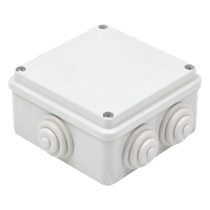 Caja Estanca de PVC Para Derivación y Conexión, 6 Entradas, Tapa Atornillada,100x100x50 mm (Área Interna), Uso Exterior IP55, Material que no Propaga el Fuego y Libre de Hálogenos