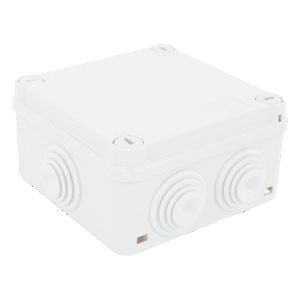 Caja Estanca de PVC Para Derivación y Conexión, 6 Entradas, Tapa con Tornillo de 1/4" de Vuelta, 100x100x50 mm (Área Interna), Uso Exterior IP55, Material que no Propaga el Fuego y Libre de Hálogenos