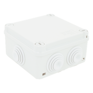 Caja Estanca de PVC Para Derivación y Conexión, 6 Entradas, Tapa con Tornillo de 1/4" de Vuelta, 100x100x50 mm (Área Interna), Uso Exterior IP55, Material que no Propaga el Fuego y Libre de Hálogenos