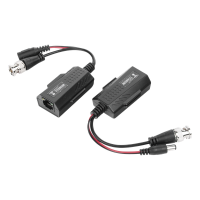 Kit de transceptores activos con conector para alimentación (12V/24Vcc/AC) TurboHD para aplicaciones de video por UTP Cat5e/6 en HD. Distancia de hasta 150 m en 4K