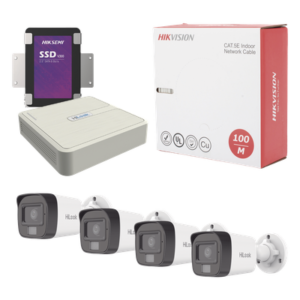 Kit IP 4 Megapixel / NVR de 4 Canales / 4 Cámaras IP Dual light y Microfono Integrado / Bobina de Cable de 100 mts / Disco Duro 1 TB