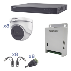 Kit TURBOHD 1080p / DVR 8 Canales / 8 Cámaras Turret (exterior 2.8 mm) / Conectores / Transceptores / Fuente de Poder Profesional hasta 15 Vcc para Larga Distancia