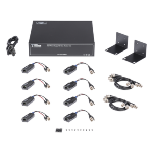 Kit de TRANSCEPTOR ACTIVO DE 8 CANALES / VIDEO+PODER en un solo Cable UTP / 150 metros en 4K, 200 metros en 5 MP/ Envía 36 Vcc y Recibe 12 Vcc / TODO INCLUIDO PARA RACK / Compatible con cámaras HD-TVI/CVI/AHD/CVBS / INSTALACIÓN LIMPIA