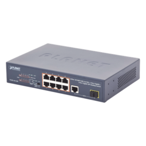 Switch no Administrable 8 puertos 10/100 PoE 802.3af/at 135W, 1 puerto Uplink 10/100/1000 y 1 SFP 100/1000 para escritorio