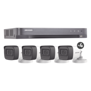 (MICRÓFONO INTEGRADO) KIT TURBOHD 5 Megapixel / DVR 4 Canales / 4 Cámaras Bala con Micrófono Integrado (exterior 2.8 mm) / Fuente de Poder / Accesorios de Instalación