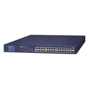 Switch No Administrable 24 Puertos PoE 10/100 802.3af/at, 2 Combo TP/SFP Gigabit y Pantalla LCD para Monitoreo y Configuración Básica de PoE, Hasta 300 Watts