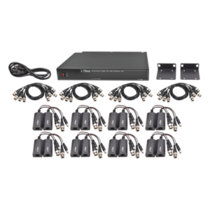 Kit de 16 canales para transmisión de ALIMENTACION (NO SOPORTA COAXITRON)( de 36 Vcc a 12 Vcc) y video (HD-TVI) a distancias de hasta 250 m.