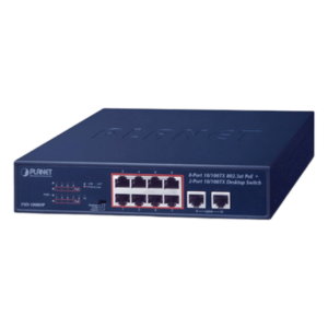 Switch de Escritorio de 8 Puertos 10/100TX 802.3at PoE+ / 2 Puertos 10/100TX / 120W PoE Budget / Modos Standard, VLAN y Extendido / Distancia Extendida Hasta 250m