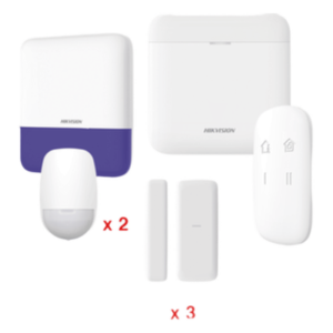(AX PRO) KIT de Alarma AX PRO / Incluye: 1 Hub con batería de respaldo / 2 Sensores PIR / 3 Contactos Magnéticos mini / 1 Control Remoto / 1 Sirena Inalambrica Exterior / WiFi / Compatible con Hik-Connect P2P