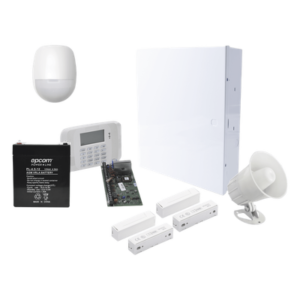 Kit de alarma de intrusión cableado con sensor de movimiento, contactos magnéticos, sirena y comunicación AlarmNet IP/celular