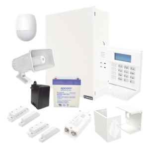 Kit de panel de alarma híbrido de 8 a 48 zonas con teclado de palabras fijas y sensores alámbricos