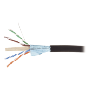 Bobina de Cable Blindado F/UTP de 4 Pares, Para Exterior con Gel, Cat6A (23 AWG), Industrial para Climas Extremos, Enterrado Directo, Color Negro, 305 Metros (1000 Pies)