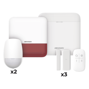 (AX PRO) KIT de Alarma AX PRO / Incluye: 1 Hub con batería de respaldo / 2 Sensores PIR / 3 Contactos Magnéticos mini / 1 Control Remoto / 1 Sirena Inalambrica Exterior color rojo / WiFi / Compatible con Hik-Connect P2P