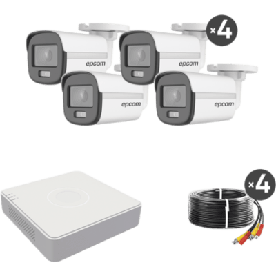 Kit TurboHD 1080p Lite / DVR 4 Canales / 4 Cámaras Bala 2 Megapixel ColorVu / Fuente de Poder / Accesorios de instalación