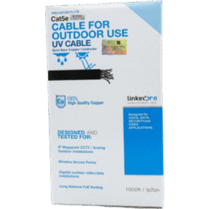 Cable UTP Categoría 5e para Exterior / 24AWG 4 Pares / Conductor Cobre Desnudo / Cubierta LDPE Negra Resistente a Rayos UV / Relleno Anti-Humedad PE Tap Compound / Soporte PoE IEEE 802.3at y Gigabit Ethernet / 1000 ft (304.8 m)