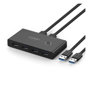 Conmutador USB para Compartir 4 Puertos USB 3.0 a 2 PC Ìs | Cambio Mediante Botón | Incluye Dos Cables USB de 1.5 m | ABS | Permite que 2 Usuarios Compartan 4 Dispositivos Periféricos USB3.0, como una impresora, un escáner, etc.