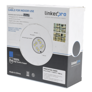 Cable Cat5e de Alto Rendimiento, con Certificaciones ETL, UL, Color Gris, de 100 Metros (328 Pies) para Aplicaciones en CCTV, Redes de Datos. Uso Interior.