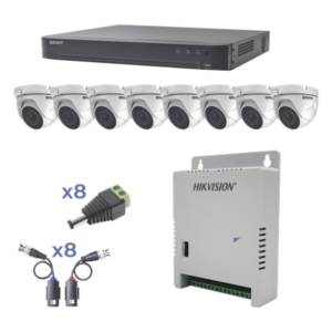KIT TurboHD 1080p / DVR 8 Canales / 8 Cámaras Eyeball (exterior 2.8 mm) / Transceptores / Conectores / Fuente de Poder Profesional hasta 15 Vcc para Larga Distancia