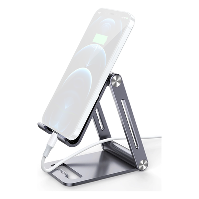 Soporte para Teléfono Celular de Aluminio | Angulo Ajustable | Amplia Compatibilidad con dispositivos de 4.7'' a 7.9'' | Antideslizante | Antiarañazos | Plegable | Color Gris. - Imagen 2