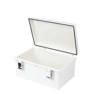 Gabinete de Plástico ABS, Uso en Intemperie IP66 (170 x 220 x 110 mm) Cierre por broche Inoxidable.