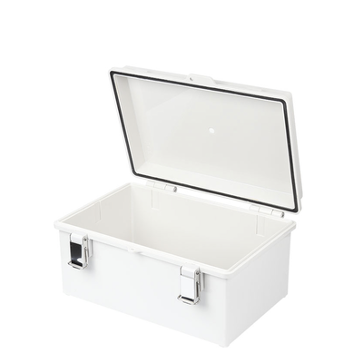 Gabinete de Plástico ABS, Uso en Intemperie IP66 (170 x 220 x 110 mm) Cierre por broche Inoxidable.
