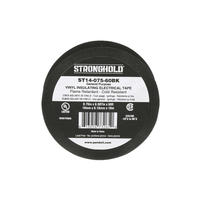 Cinta Eléctrica STRONGHOLD para Aislar, de PVC, Uso General Reparación y Mantenimiento, Grosor de 0.18mm (7 mil), Ancho de 19mm, y 18m de Largo, Color Negro - Imagen 2