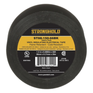 Cinta Eléctrica STRONGHOLD para Aislar, de PVC, Trabajo Pesado Eléctrico Industrial (Soporta UV, abrasión, agua, aceite y corrosión), Grosor de 0.21 mm (8.5 mil), Ancho de 38 mm, y 20 m de Largo, Uso Interior/Exterior, Color Ne
