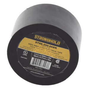 Cinta Eléctrica STRONGHOLD Para Aislar, de PVC, Trabajo Pesado Eléctrico (UV, abrasión, aceite, corrosión), Grosor 0.21 mm (8.5 mil), Ancho 50 mm, y 20 m Largo, Uso Int./Ext., Color Negro. Superior a cinta Super 33