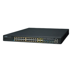 Switch Administrable Stacking Capa 3, 24 Puertos PoE 802.3af/at 10/100/1000T, Hasta 370 W, 4 Puertos 10G SFP+
