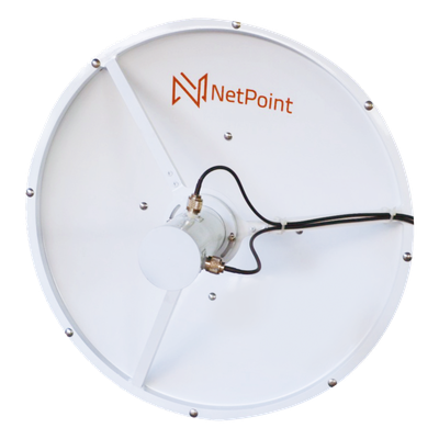 Antena blindada de alto rendimiento de 2 ft, 3.3-3.9 GHz, Ganancia 26 dBi, Conectores N-hembra.