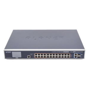 Switch Administrable L3, 24 puertos Gigabit PoE 802.3bt, 2 puertos 10G SFP+, Pantalla Tactil, Fuente Redundante, (600W)