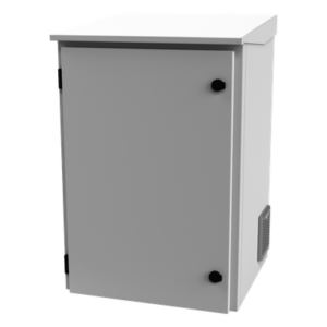 Gabinete de Exterior con Rack de 19" de 16U con Ventiladores y Termostato, Se envía el Gabinete Armado. (Montaje a poste o torre se vende por separado).