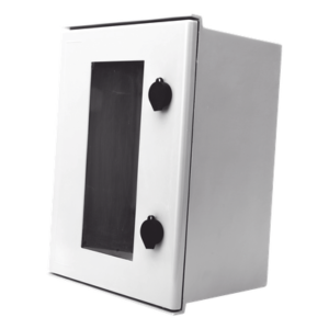 Gabinete de Poliéster IP65 Puerta Transparente, Uso en Intemperie (300 x 400 x 200 mm) con Placa Trasera Interior de Plástico (Incluye Chapa y Llave).