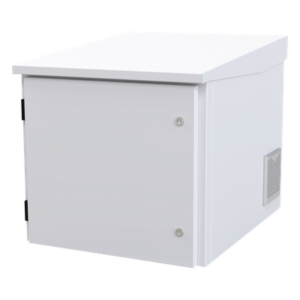 Gabinete PROFUNDO hasta 705 mm de profundidad, de Exterior de 9UR con Ventiladores y Termostato, Se envía el Gabinete Armado, (Montaje a poste o torre se vende por separado).