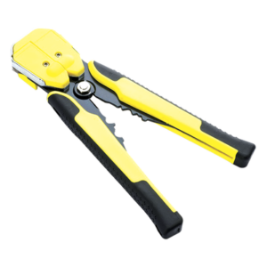 Pinza multifuncional Pelacables, con terminal de pestaña, prensado automático de color amarillo.