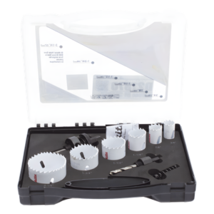 Kit de broca sierras (3/4 - 2 1/4 in) incluye 6 piezas de broca sierras, 2 adaptadores y resorte de expulsión.