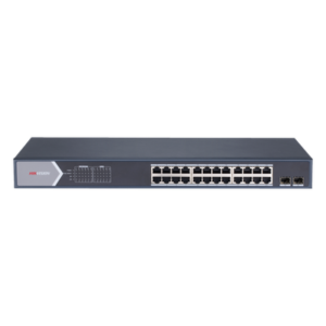 Switch Gigabit PoE+ / Administrable / 24 Puertos 1000 Mbps PoE+ / 2 Puertos SFP / Configuración Remota desde Hik-PartnerPro / PoE Extendido 250 Metros / 370 Watts
