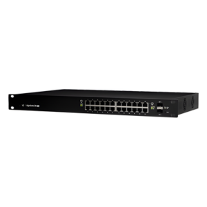 Switch EdgeMAX administrable de 24 puertos Gigabit con PoE+/PoE Pasivo 24V + 2 Puertos SFP, 250 W