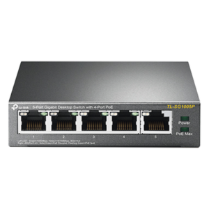 Switch Escritorio No Administrable de 5 puertos 10/100/1000 Mbps / Con 4 puertos PoE 802.3af/at de hasta 65 W / PoE Extendido hasta 250 metros