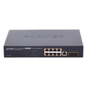 Switch Administrable Capa 2, 8 Puertos PoE 802.3af/at Gigabit, 140 W Max, 2 Puertos SFP, Modo Extendido Hasta 250 m, Soporta Administración en Nube CloudNMS ( HW Rev. 3.0 en Adelante).