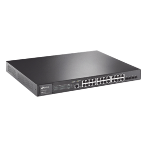 Switch L2+ Omada PoE+ / 24 Puertos PoE+ 10/100/1000 Mbps / 4 Puertos SFP 1G / 2 Puertos Consola (RJ45 y microUSB) / Administración Centralizada Omada o Stand-Alone / Multicast IGMP / Calidad de Servicio / Presupuesto PoE 384W / Montaje en Rack
