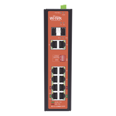 Switch PoE Industrial No administrable / Puertos 1-2 PoE 802.3 af/at y PoE 24 Vcc Pasivo 30W / Puertos 3-4 PoE 802.3 af/at/bt Hasta 60W / Puertos 5-8 PoE 802.3 af/at Hasta 30W / Los 8 puertos son Gigabit + 2 SFP combo / Presupuesto 300W - Imagen 2