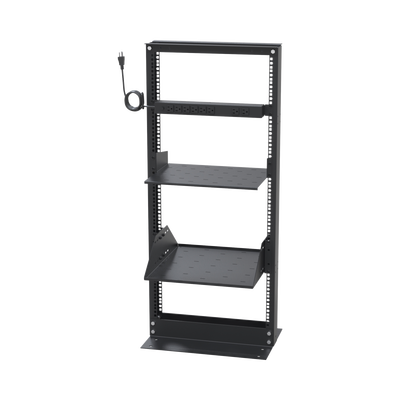 Kit de Rack Estándar 19", 24 UR con 2 Charolas y PDU (8 tomas). Ideal para UPS y Servidores tipo Torre.