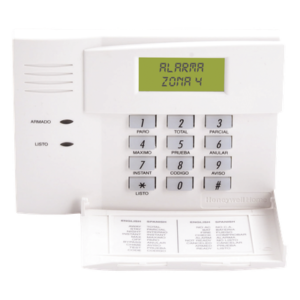Consola de alarma con pantalla LCD numérica y mensajes prefijados en español
