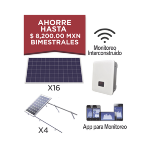 Kit solar para interconexión de 5 KW de potencia, 220 Vca con inversor cadena y paneles policristalinos.