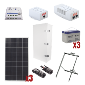 Kit Solar de 35 W con PoE 802.3af y PoE Pasivo 24 Vcc para una Cámara IP y un Radio Ubiquiti airMAX o Cambium ePMP.
