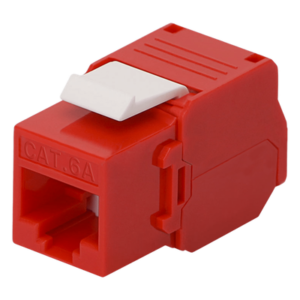 Módulo Jack Keystone Cat6A (Toolless), con Terminación en Ángulo 180 - Color Rojo, Compatible con Faceplate y Patchpanel Linkedpro