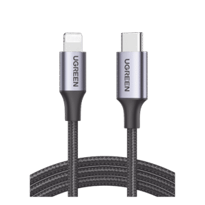 Cable USB-C a Lightning | 1 Metro (3.28 Pies) | Certificado MFi | Carga Rápida 60W | 480 Mbps | Conector C94 | Adecuado para iPhone, iPad y iPod | Protección Integrada | Caja de Aluminio | Nylon Trenzado | Color Negro